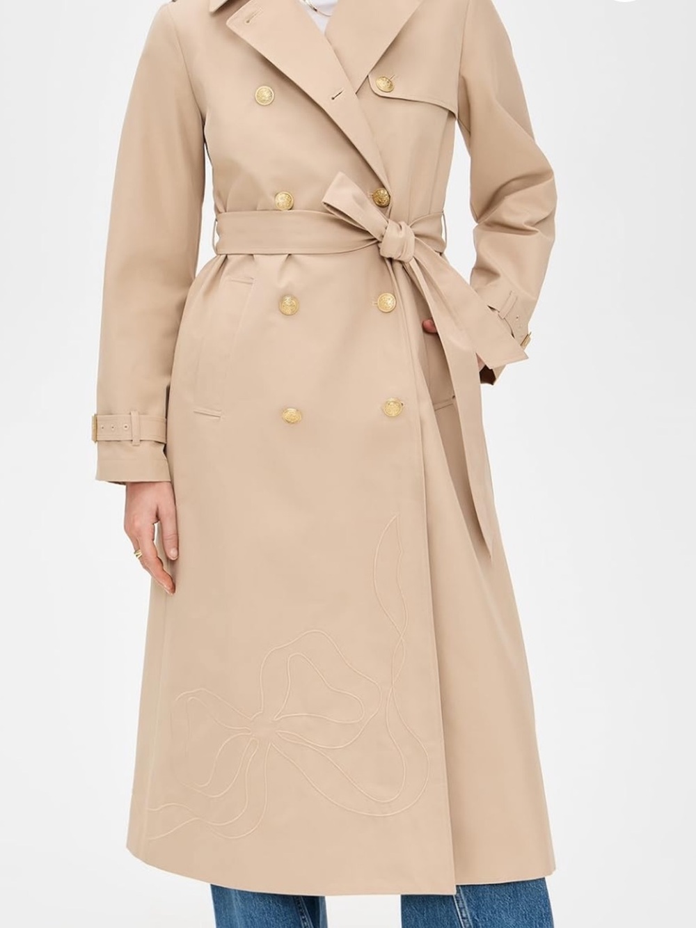 LoveShackFancy Beige Double-Breasted Trench Coat